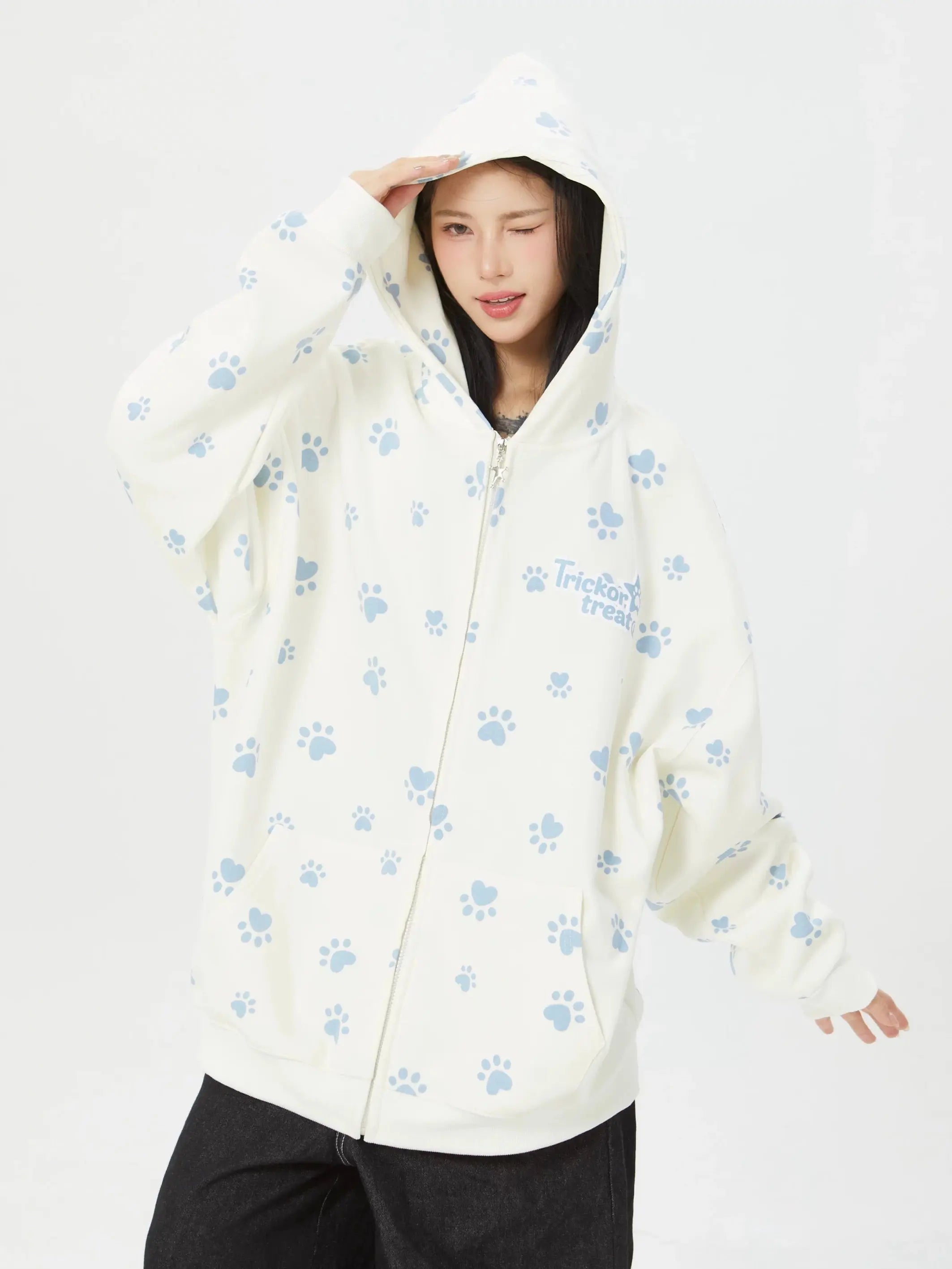 '101' Kawaii Streetstyle Dog Prints Hoodie Jacket