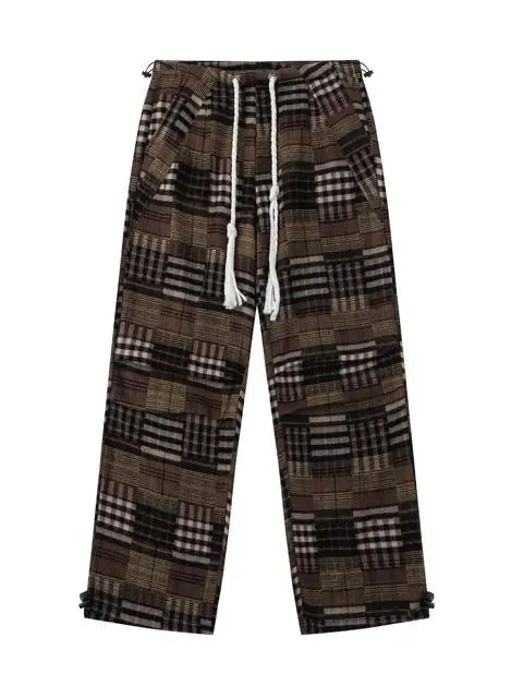 'Retro Chic' Vintage Patchwork Plaid Wide-Leg Pants