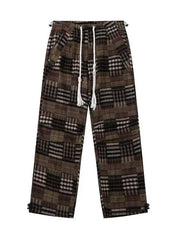 'Retro Chic' Vintage Patchwork Plaid Wide-Leg Pants