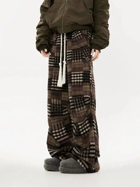 'Retro Chic' Vintage Patchwork Plaid Wide-Leg Pants