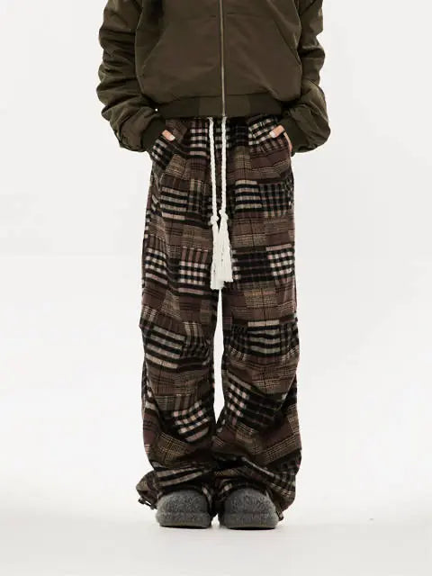 'Retro Chic' Vintage Patchwork Plaid Wide-Leg Pants