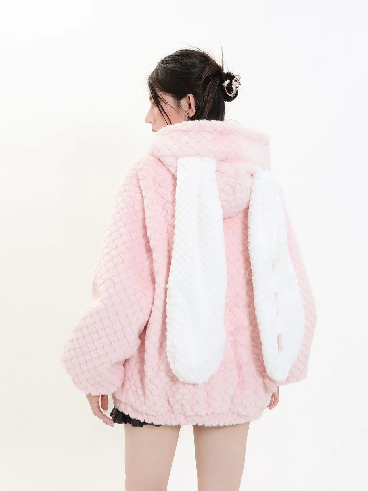 'Pink Crush' Big Rabbit Ears Plush Cotton Coat