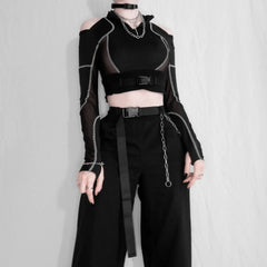 🔥'Adira' Techwear Dark See-Through Buckle Crop Top