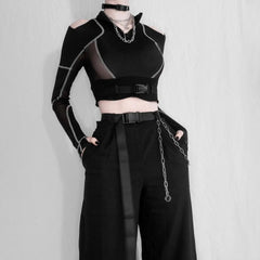 🔥'Adira' Techwear Dark See-Through Buckle Crop Top