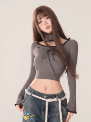 'Agashi' Bowtie Flattering Choker Knitted Top