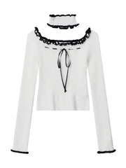 'Agashi' Bowtie Flattering Choker Knitted Top