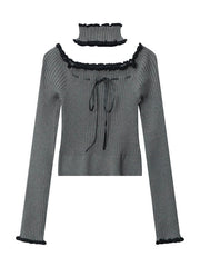 'Agashi' Bowtie Flattering Choker Knitted Top