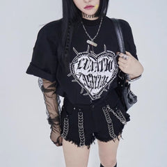 'Alive' Punk Heart Pattern Black T-shirt