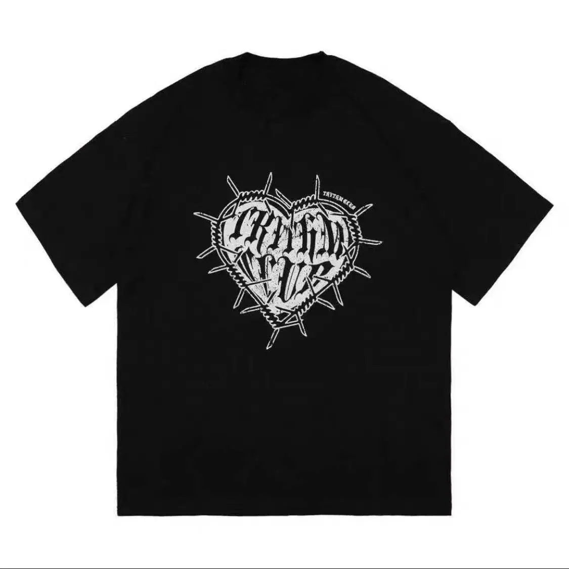 'Alive' Punk Heart Pattern Black T-shirt