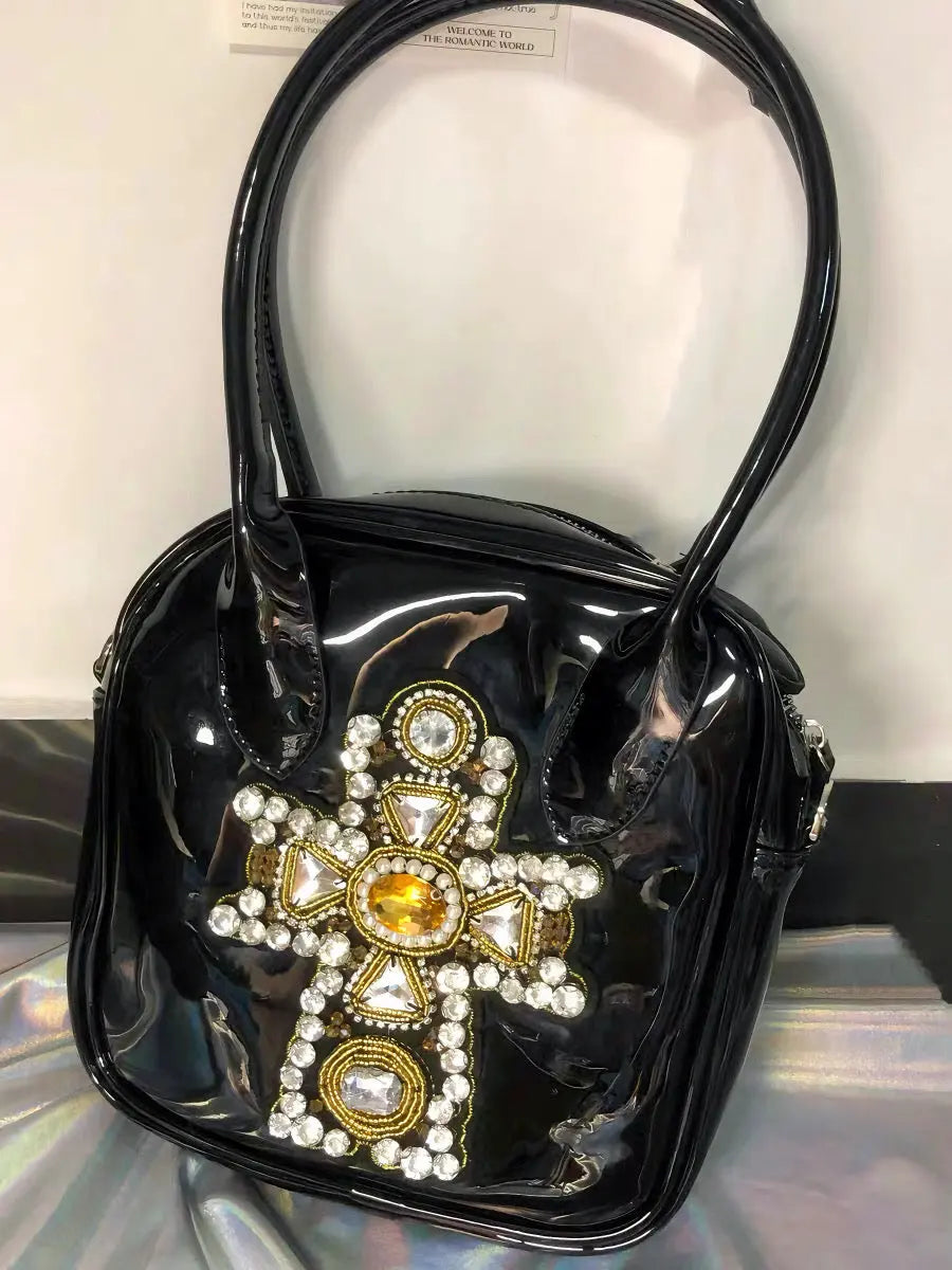 'Amber' Handmade Rhinestone Cross Handbag