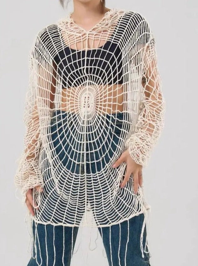 'Amnesia' Spider Web Crochet Smock top