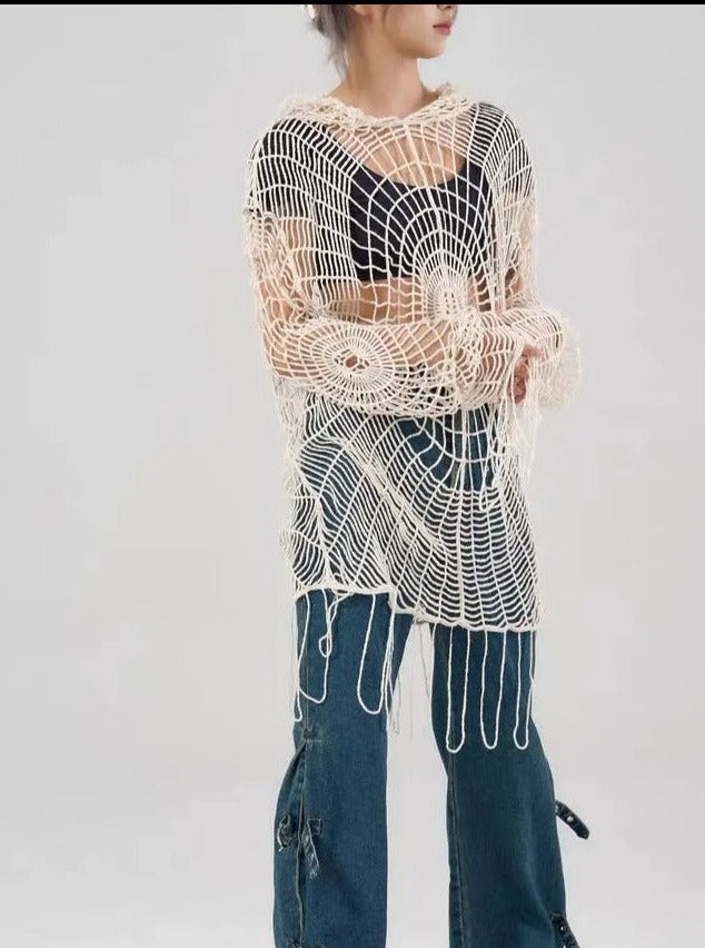 'Amnesia' Spider Web Crochet Smock top