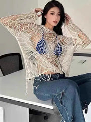 'Amnesia' Spider Web Crochet Smock top