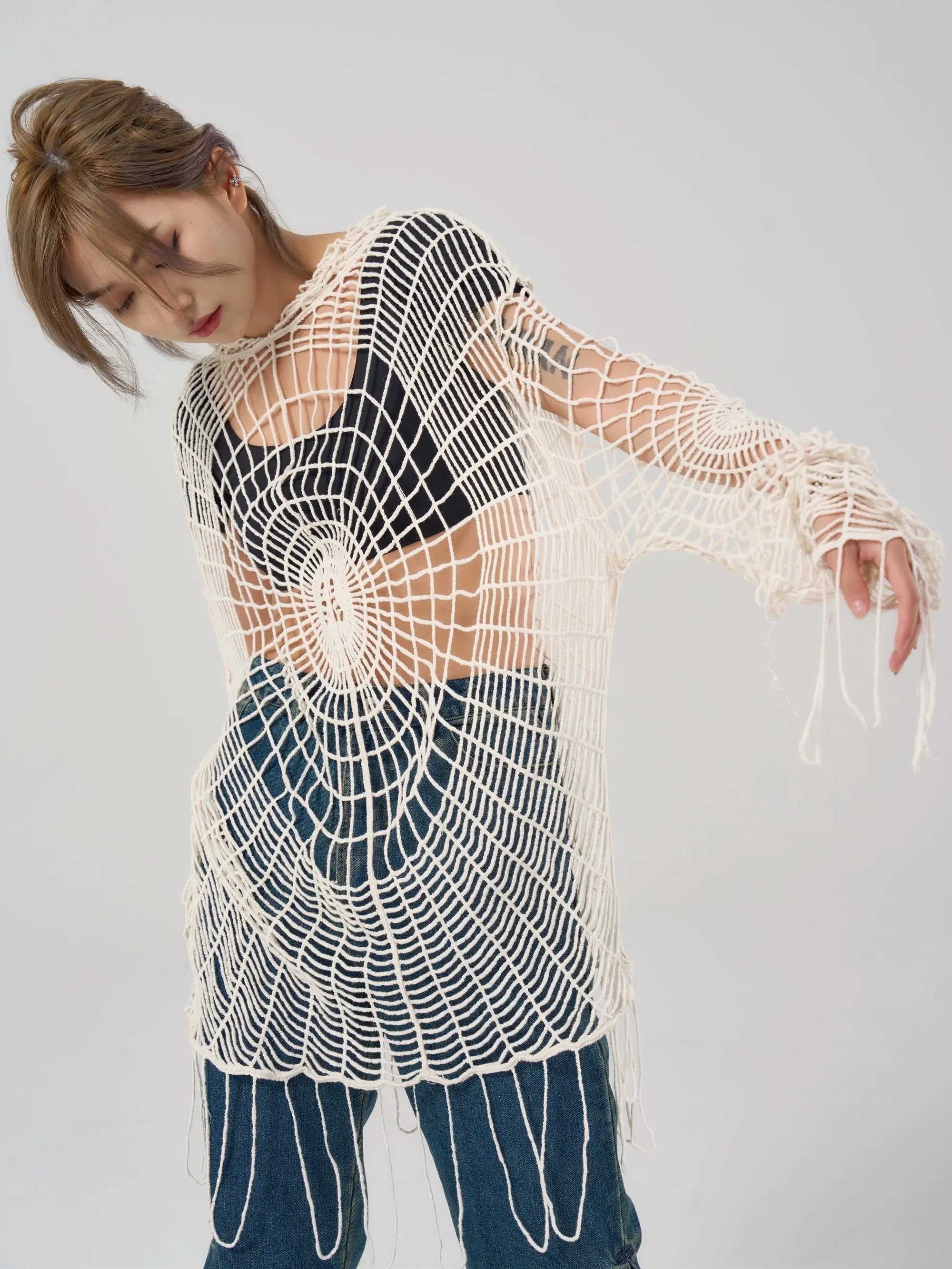 'Amnesia' Spider Web Crochet Smock top