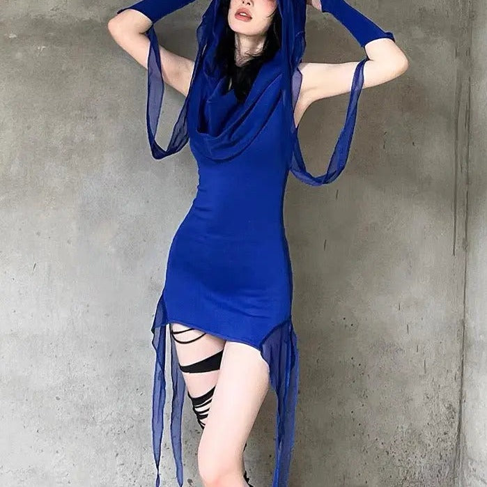 'Aqua' Klein Blue Hooded Wasteland Punk Dress