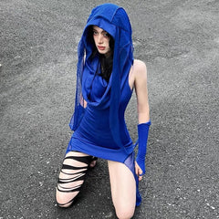 'Aqua' Klein Blue Hooded Wasteland Punk Dress