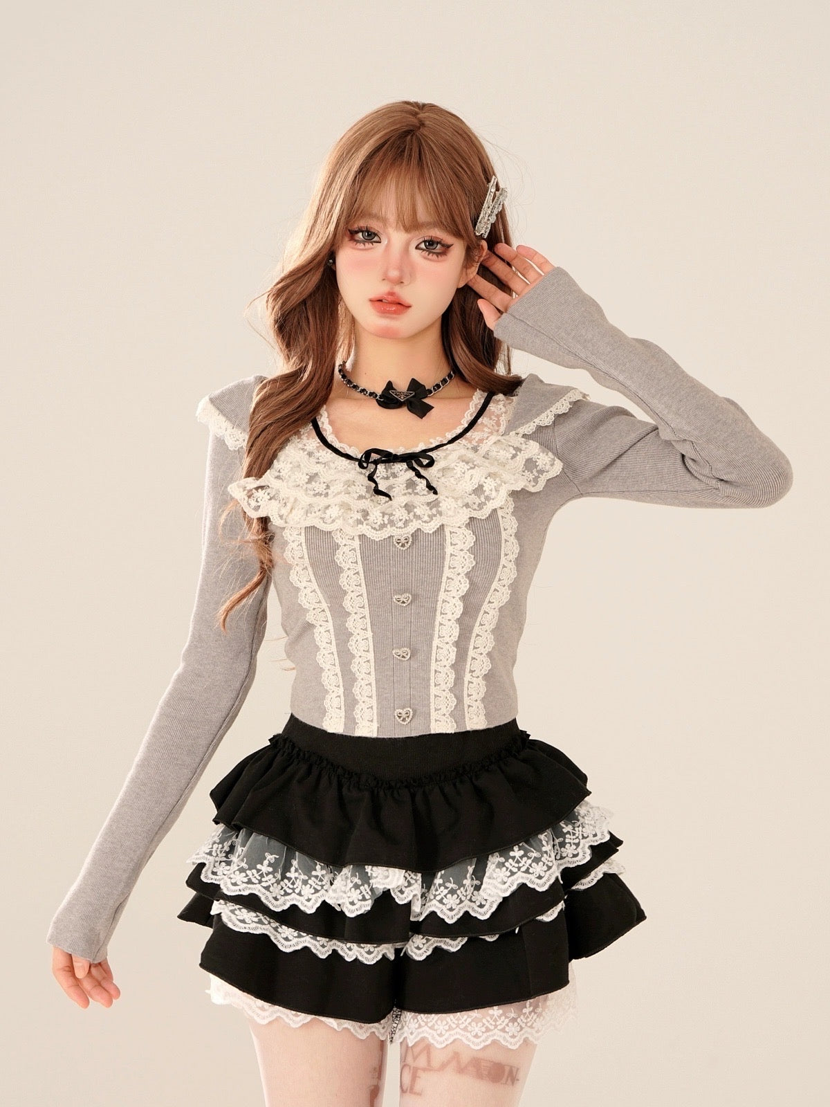 'Babe Lolita' Balletcore Lace Bowtie Shirts