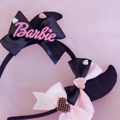 'Bad Gurl' Horns Black Pink Bow Tie Headband