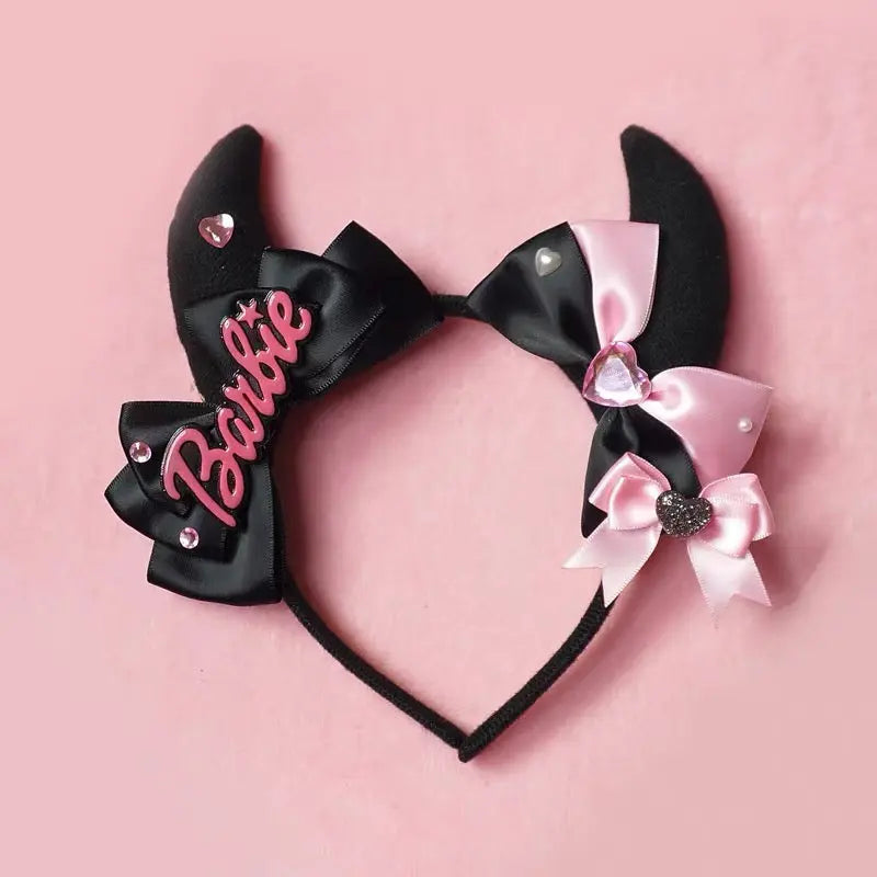 'Bad Gurl' Horns Black Pink Bow Tie Headband