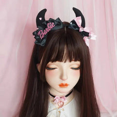 'Bad Gurl' Horns Black Pink Bow Tie Headband