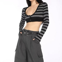 'Bad Idea' Striped Long Sleeves Crop Top