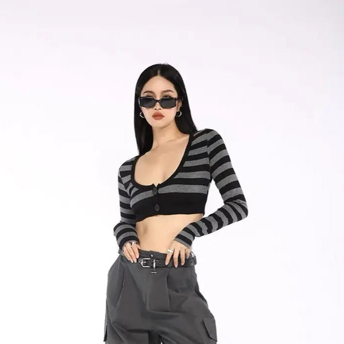 'Bad Idea' Striped Long Sleeves Crop Top