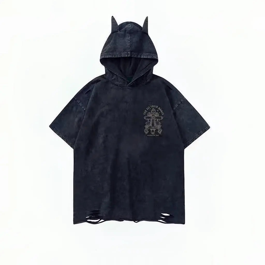 'Bad Nature' Dark Grunge Cat Ears Distressed Shirts