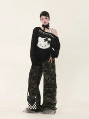 'Baddie Cat' Kitty Face Oversized Smock Sweater