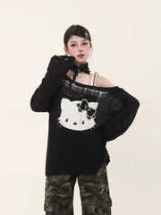 'Baddie Cat' Kitty Face Oversized Smock Sweater