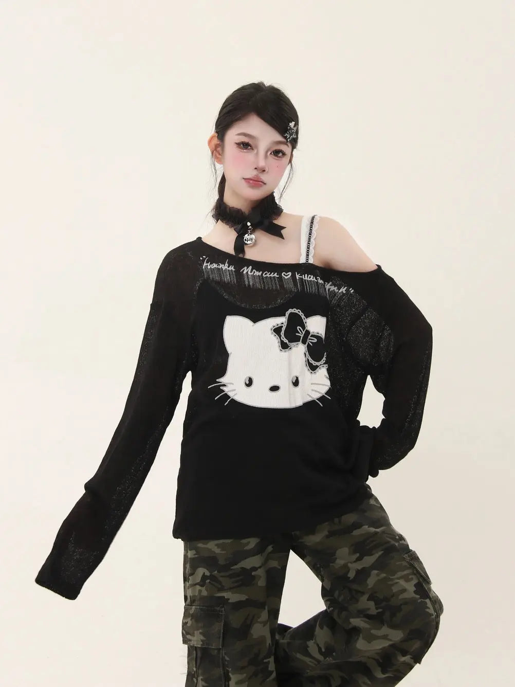 'Baddie Cat' Kitty Face Oversized Smock Sweater