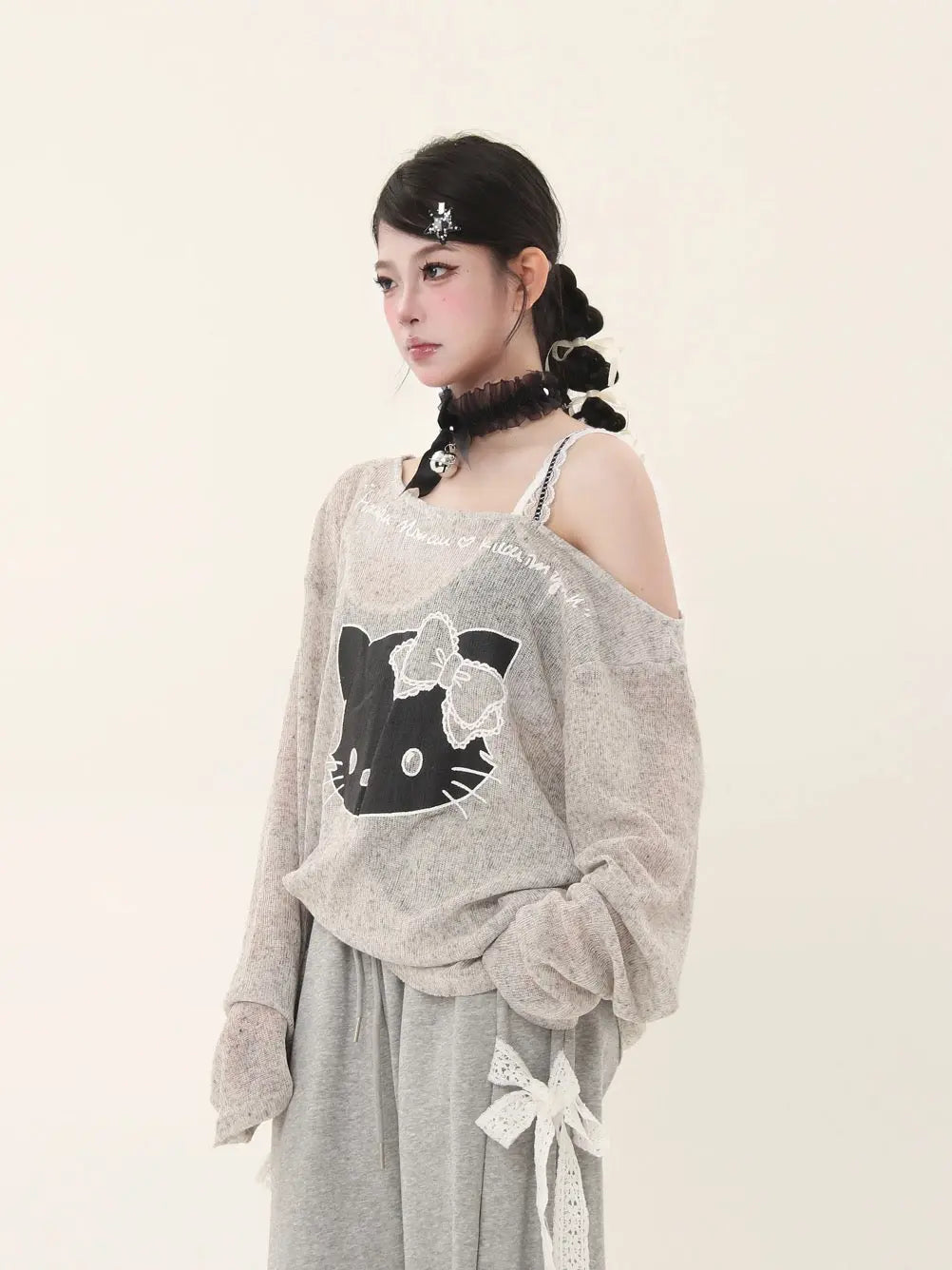 'Baddie Cat' Kitty Face Oversized Smock Sweater