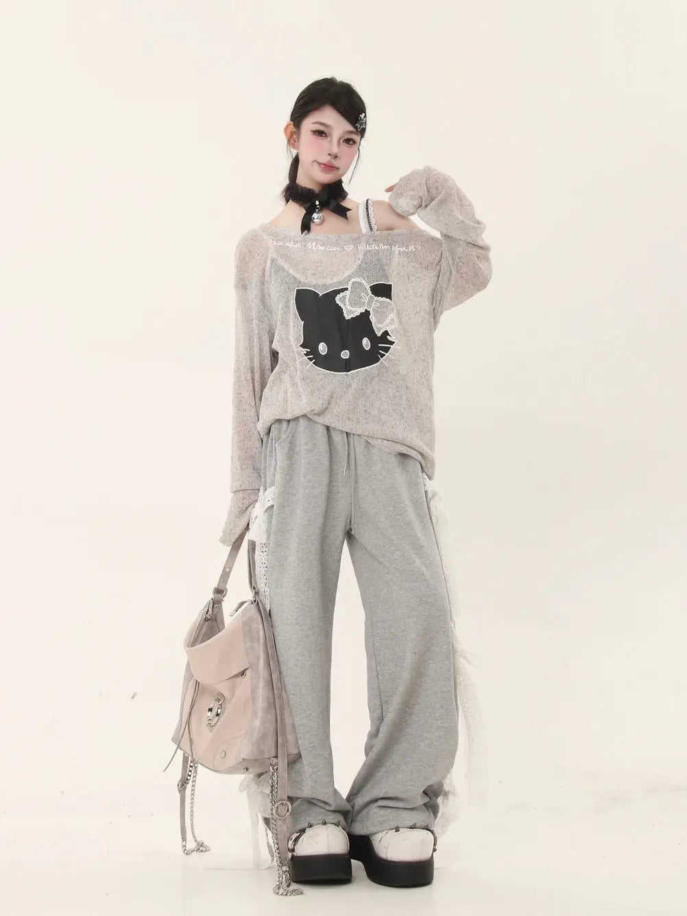 'Baddie Cat' Kitty Face Oversized Smock Sweater