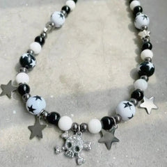 'Baddies Alert' Black & White Handmade Skull Necklace