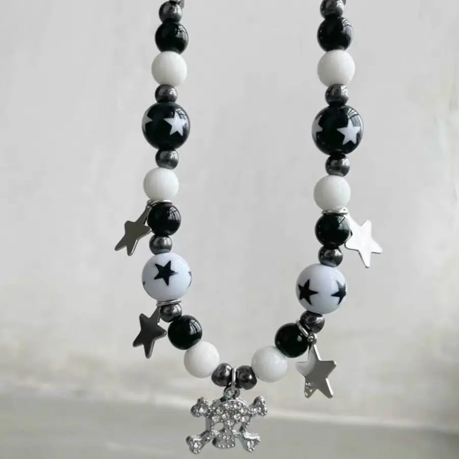 'Baddies Alert' Black & White Handmade Skull Necklace