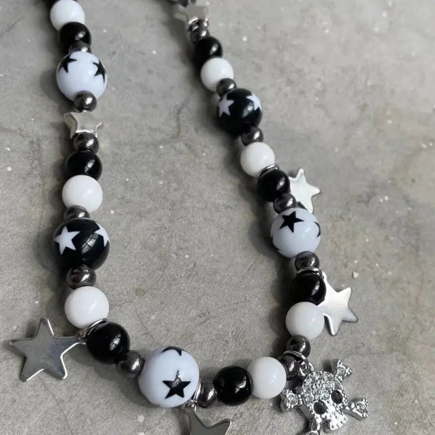 'Baddies Alert' Black & White Handmade Skull Necklace