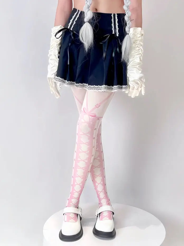 'Ballet Dancer' Pink Lace Up Lolita Tights