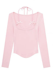 'Ballet Dream' Coquette Bowtie Halter Long Sleeve Shirt