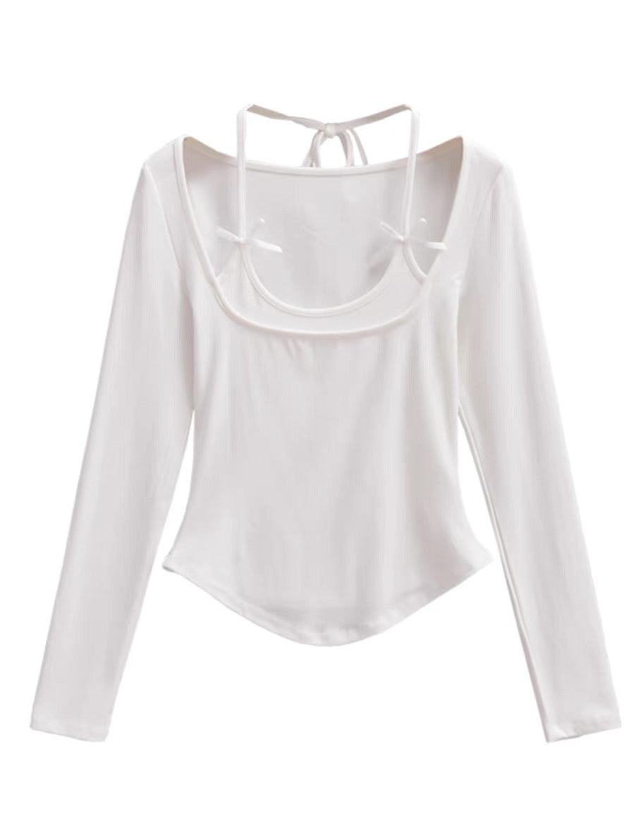 'Ballet Dream' Coquette Bowtie Halter Long Sleeve Shirt