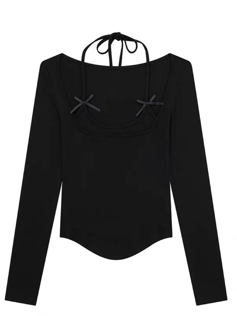 'Ballet Dream' Coquette Bowtie Halter Long Sleeve Shirt