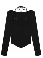 'Ballet Dream' Coquette Bowtie Halter Long Sleeve Shirt