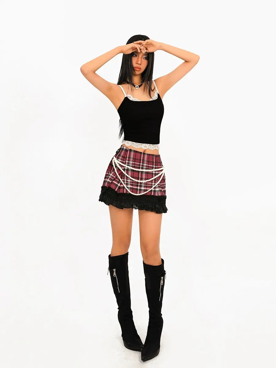 'Band Princess' Punk Pearl Beads Mini Skirt