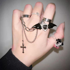 'Bat Doll' Kawaii Goth bat Wings & Cross Rings Set