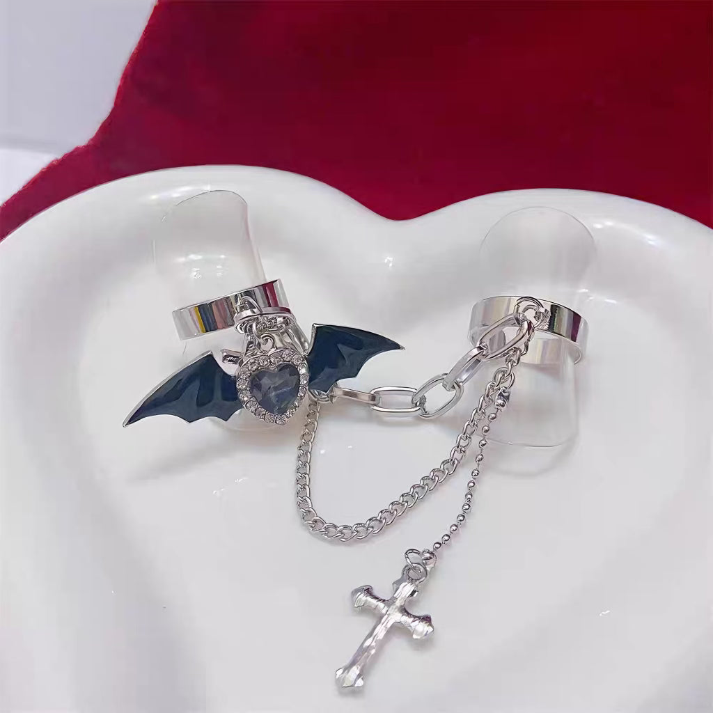 'Bat Doll' Kawaii Goth bat Wings & Cross Rings Set