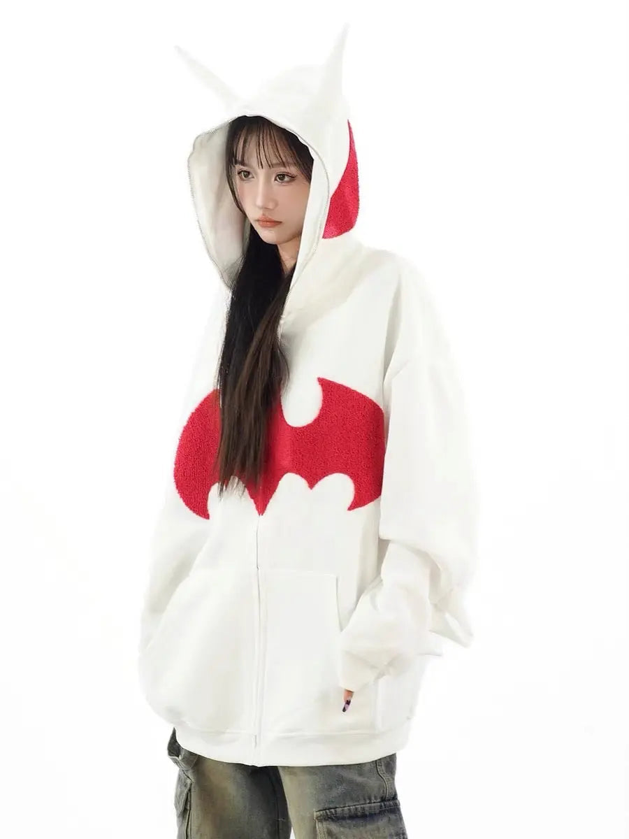 'Bat Girl' Dark Bats Zipped Oversized  Hoodie