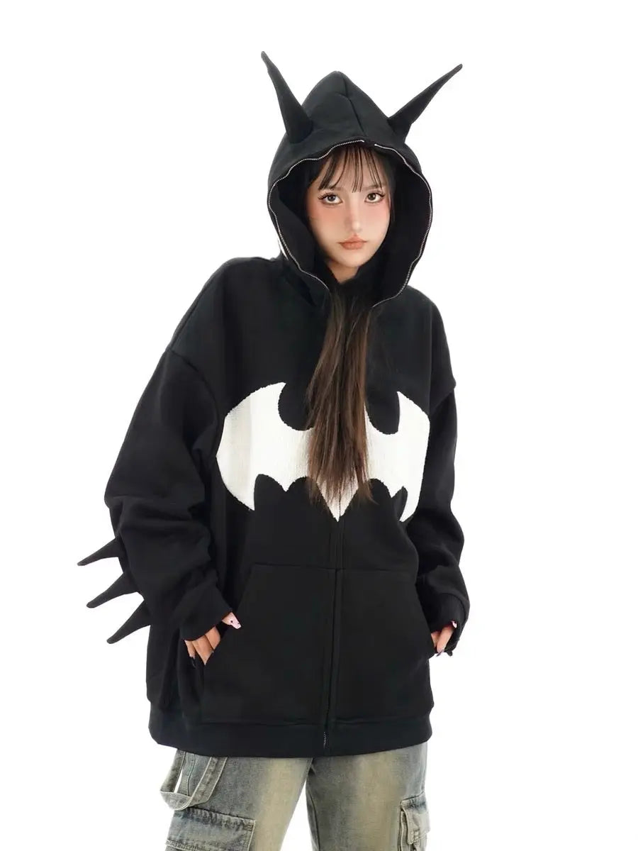 'Bat Girl' Dark Bats Zipped Oversized  Hoodie