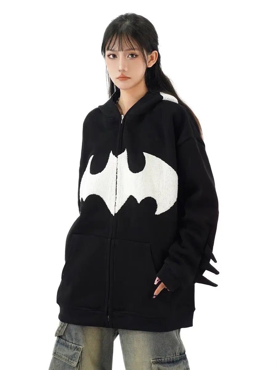 'Bat Girl' Dark Bats Zipped Oversized  Hoodie