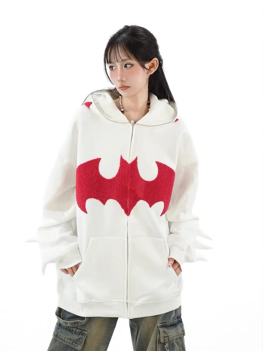 'Bat Girl' Dark Bats Zipped Oversized  Hoodie