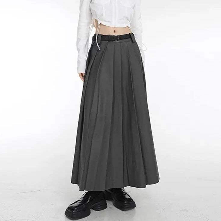 'Battle Angel' Dark Pleated Midi Skirt