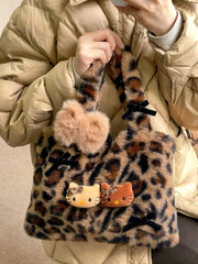 'Best Friend' Y2k Cheetah Prints Fluffy Handbag