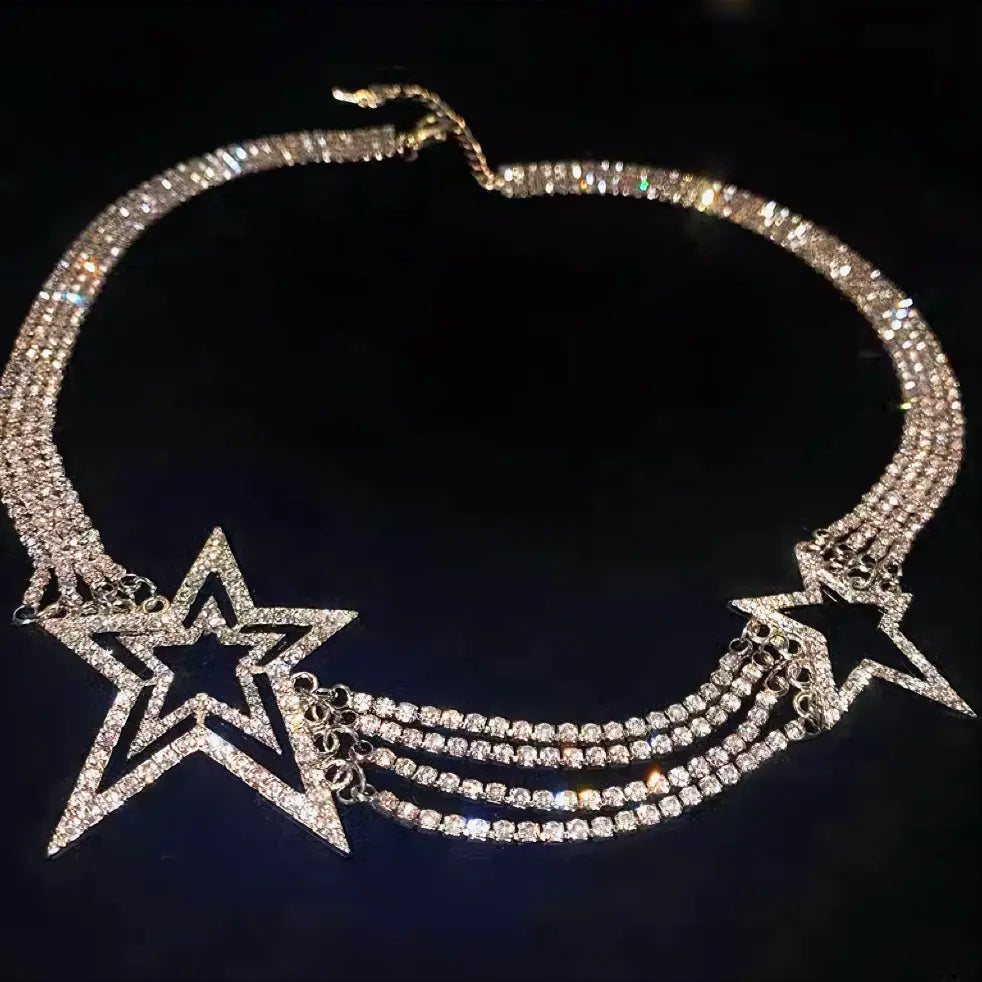 'Big Star' Rhinestone Sequins y2k Choker Necklace